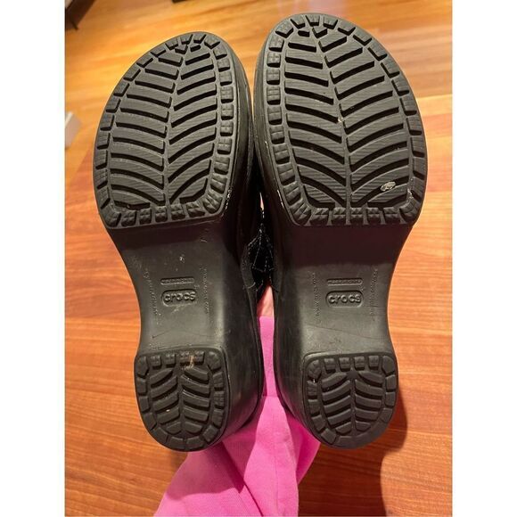 Crocs women size 9 black  leather quilted strap clobber clogs mules 4657 - Picture 3 of 7